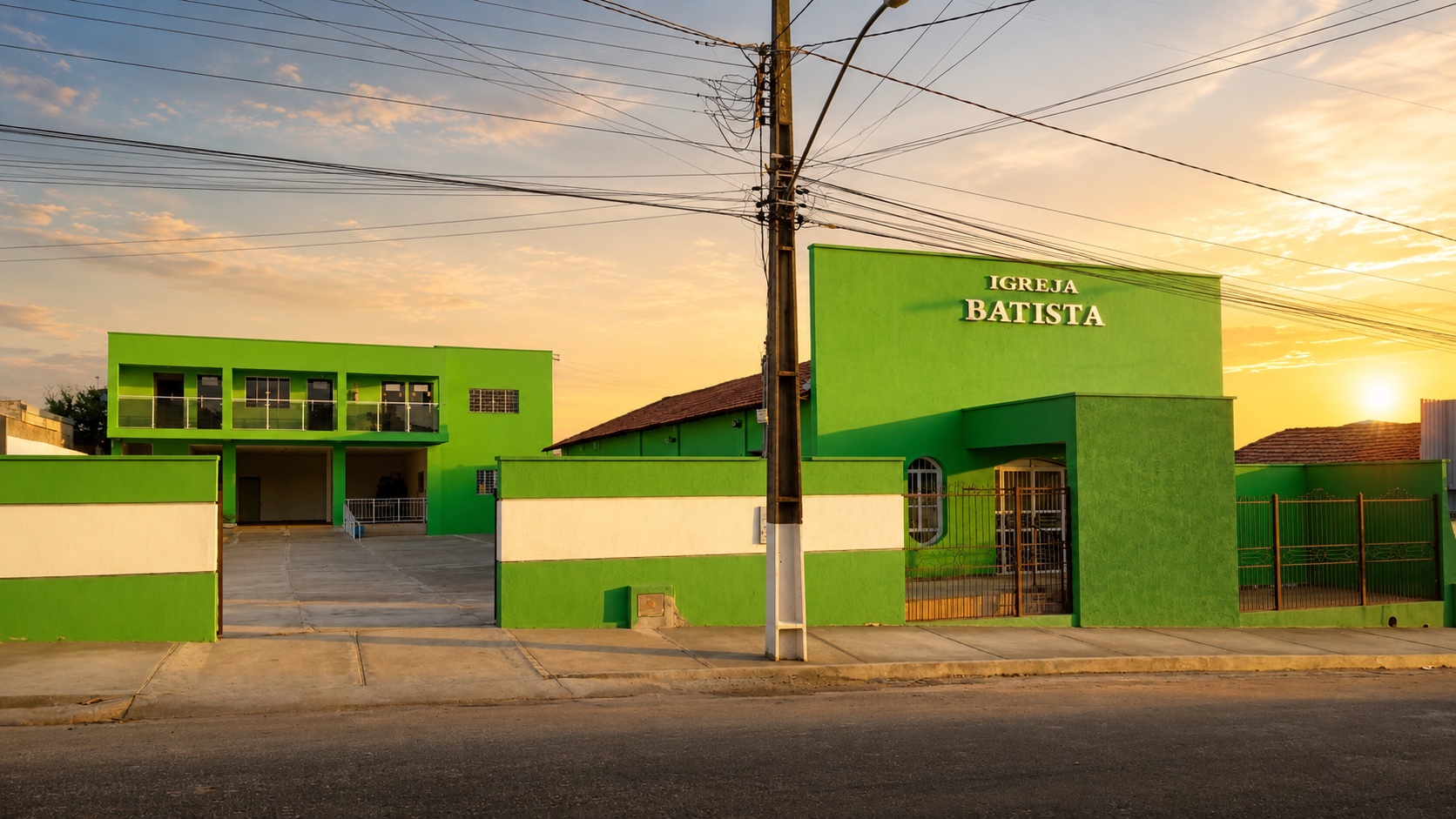 Fachada da Primeira Igreja Batista de Jussara ao final da tarde